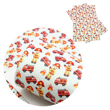 Load image into Gallery viewer, fire truck fire hydrant firemen dots spot firework printed faux leather
