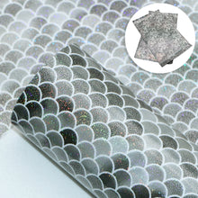 Load image into Gallery viewer, smooth glossy fish scales mermaid scales glossy holographic laser printed holographic fish scales faux leather
