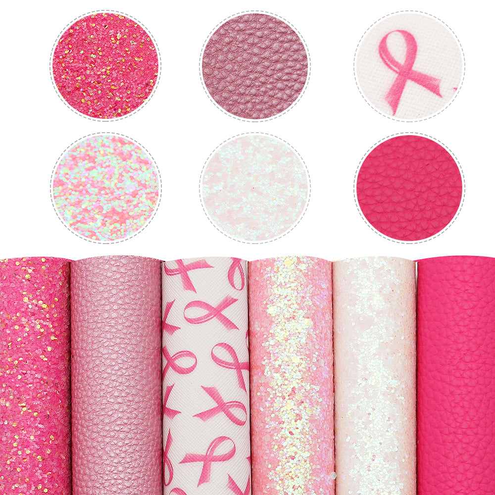 breast cancer awareness printed faux leather （6pcs/set）