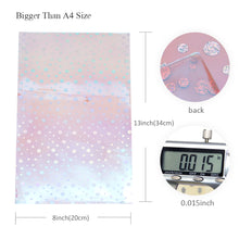 Load image into Gallery viewer, pvc faux leather sheets clear transparent magic color iridescent holographic laser dots spot star starfish rhombus printed transparent magic color laser PVC
