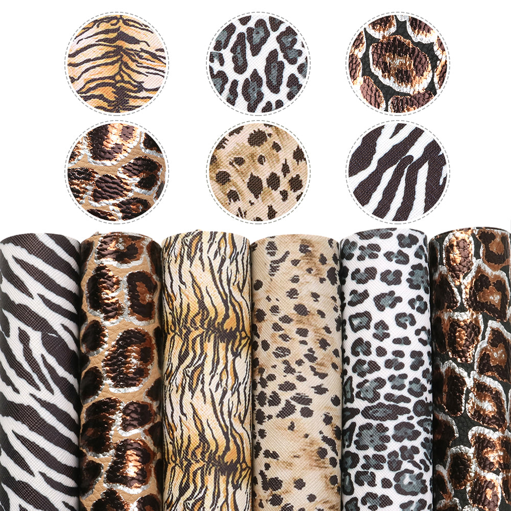 leopard cheetah tiger pattern zebra stripe printed faux leather set（6pcs/set）
