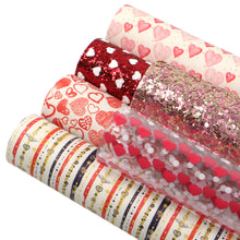 Load image into Gallery viewer, valentines day heart love chunky glitter big small sequins mixed stripe paint splatter printed valentines day faux leather set（6piece/set）
