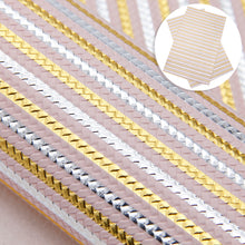Load image into Gallery viewer, weaved braided gold foil metallic gold hot stamping silver hot stamping stripe bump texture printed bump texture weave pattern gold silver faux leather
