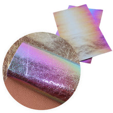 Load image into Gallery viewer, rainbow color crackle cracked glossy printed rainbow color metal burst crack faux leather
