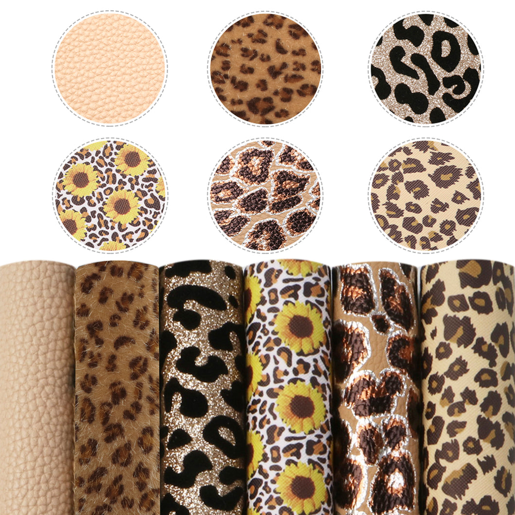 leopard cheetah sunflower velvet printed faux leather set（6pcs/set）