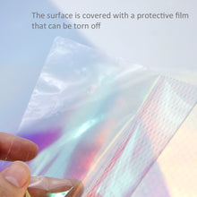 Load image into Gallery viewer, pvc faux leather sheets clear transparent magic color iridescent holographic laser dots spot star starfish rhombus printed transparent magic color laser PVC
