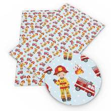 Load image into Gallery viewer, fire truck fire hydrant firemen dots spot firework printed faux leather
