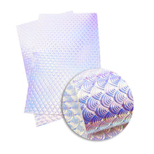 Load image into Gallery viewer, mirrored faux leather glossy shiny faux leather fish scales mermaid scales magic color iridescent bump texture printed mirror faux leather
