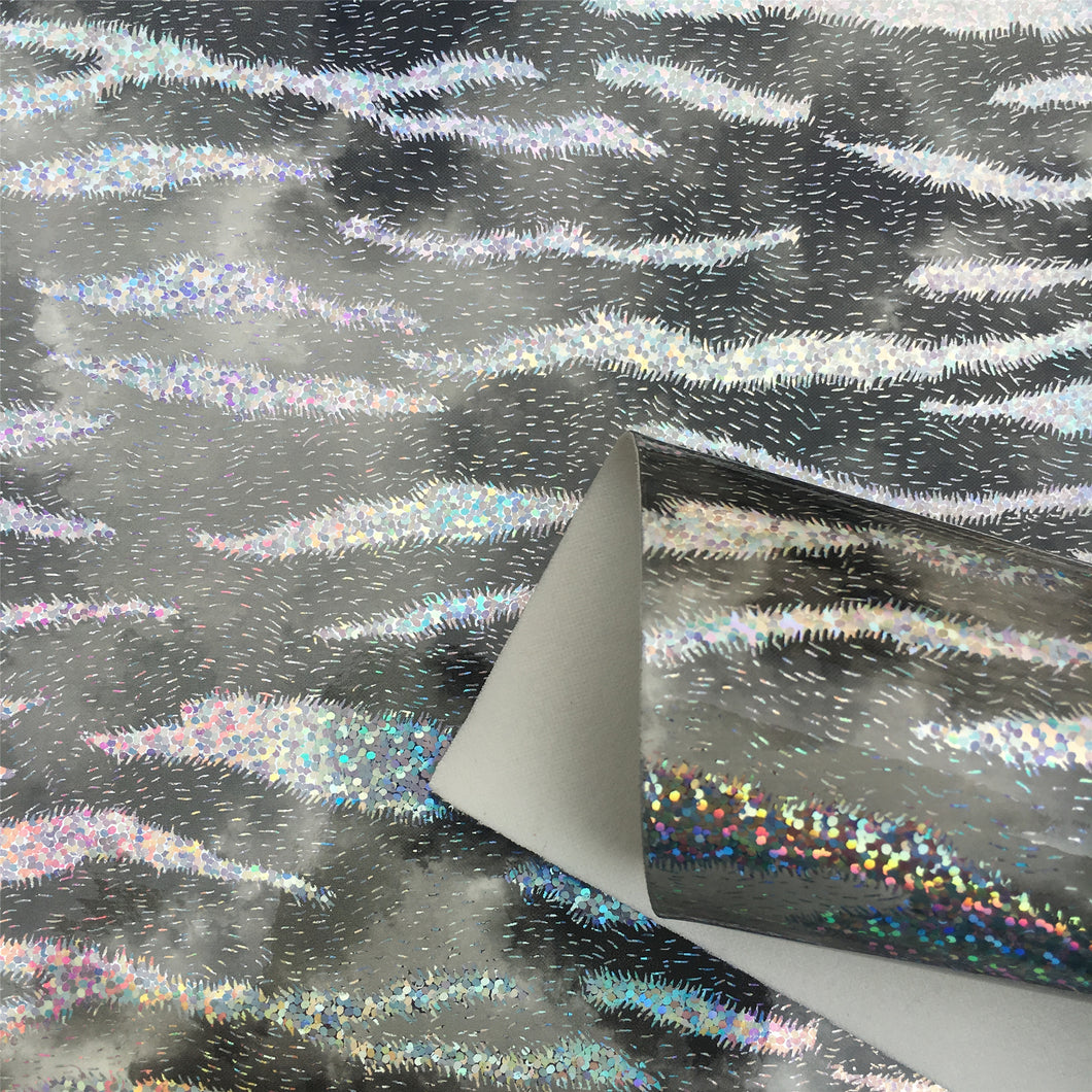 smooth glossy holographic laser zebra stripe tie dye printed smooth holographic zebra pattern faux leather