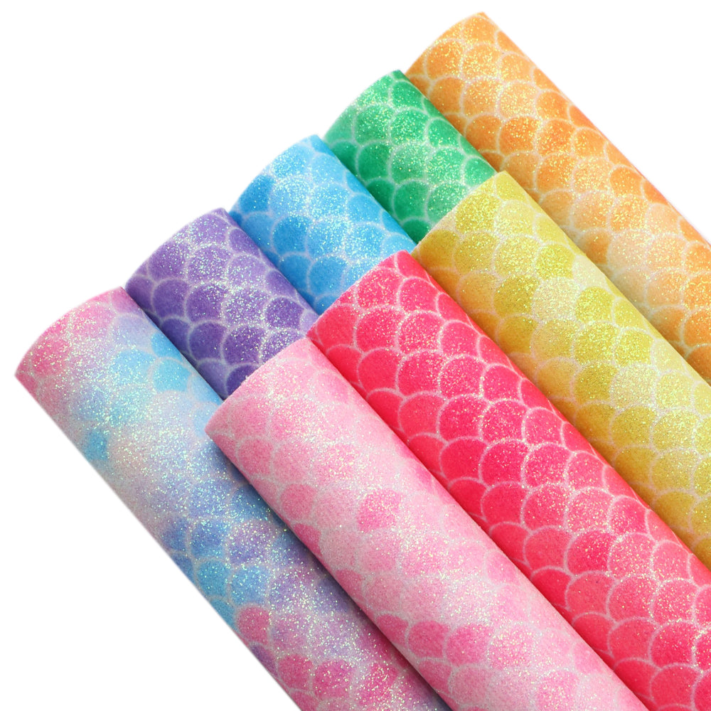 fish scales mermaid scales printed A5 fine glitter faux leather set（8piece/set）