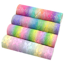 Load image into Gallery viewer, rainbow color fine glitter printed A5 rainbow fine glitter lace faux leather set（4pieces/set）
