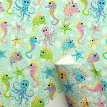 Load image into Gallery viewer, seahorse octopus star starfish printed faux leather
