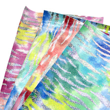 Load image into Gallery viewer, smooth glossy holographic laser zebra stripe tie dye printed smooth holographic zebra pattern faux leather

