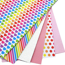Load image into Gallery viewer, heart love stripe rainbow color valentines day printed faux leather set（6piece/set）
