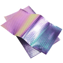 Load image into Gallery viewer, magic color iridescent fish scales mermaid scales mirrored faux leather glossy shiny faux leather bump texture glossy printed mirror faux leather

