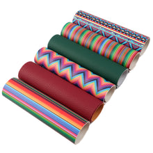 Load image into Gallery viewer, stripe rainbow color printed geometric patterns faux leather set（6piece/set）
